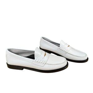 Burberry White Leather Rupert Penny Loafers Size 38.5